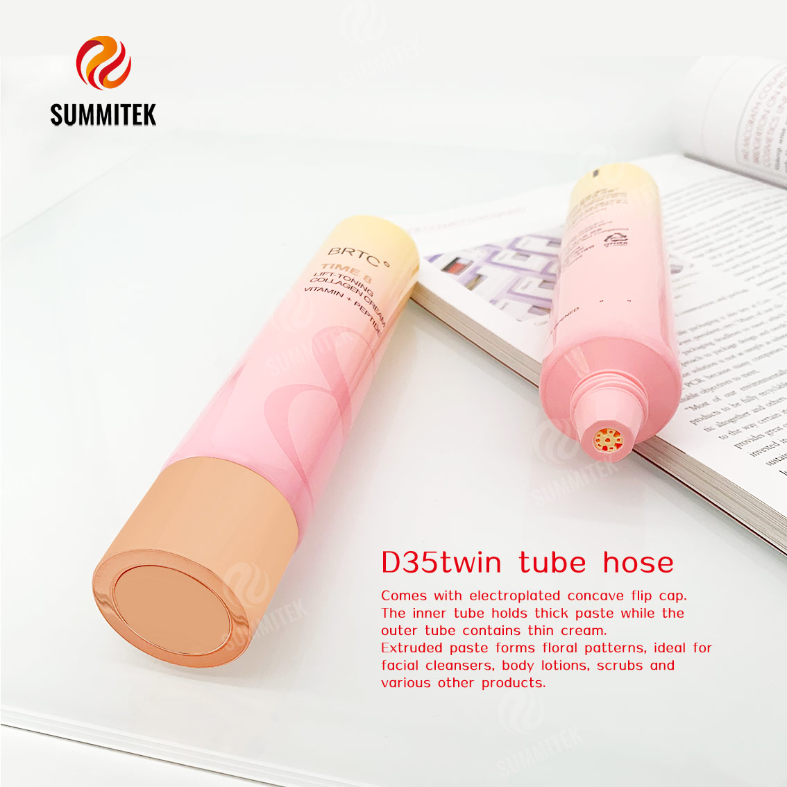 D35 Concentric Dual Tube with Floral Pattern Outlet for Cleanser and Body Lotion